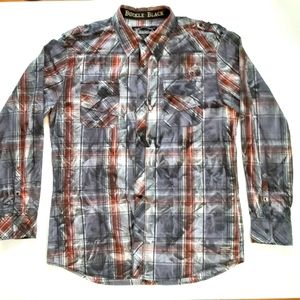 Buckle Black Label Mens Plaid Long Sleeve Snap Front Epaulets Shirt Cotton Blend